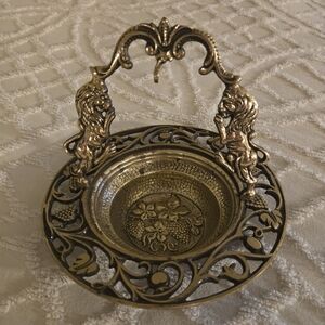 vintage israel oppenheim gold/ brass metal dish with lions